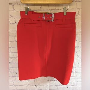 Per Se Classic Orange Belted Ribbed Faux Welt Pockets Pencil Skirt Size 8